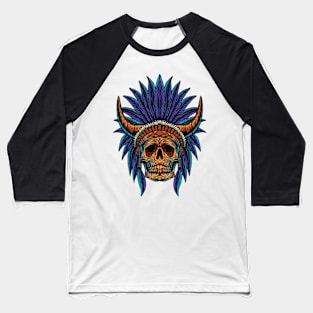 Skull with redIndian Theme Baseball T-Shirt